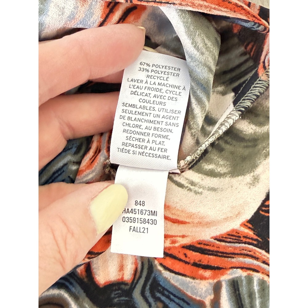 Halogen Abstract Marble Print Faux Wrap Blouse V-Neck Long Sleeve Multicolor S - Picture 8 of 9